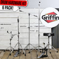 Complete Drum Hardware Pack 6 Piece Set by GRIFFIN | Full Size Percussion Stand Kit with Snare, Hi-Hat, Cymbal Boom, Throne Stool & Single Kick Drum Pedal | Lightweight and Portable, Perfect for Gigs GeekStands.com