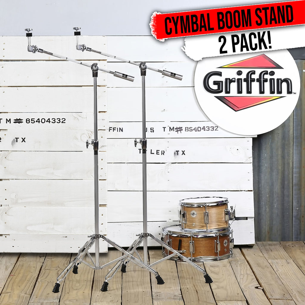 Cymbal Stand With Boom Arm by GRIFFIN (Pack of 2) | Drum Percussion Gear Hardware Set with Double Braced Legs | Counterweight Adapter for Mounting Heavy Duty Crash, Ride, Splash Cymbals For Drummers GeekStands.com