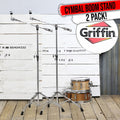 Cymbal Stand With Boom Arm by GRIFFIN (Pack of 2) | Drum Percussion Gear Hardware Set with Double Braced Legs | Counterweight Adapter for Mounting Heavy Duty Crash, Ride, Splash Cymbals For Drummers GeekStands.com