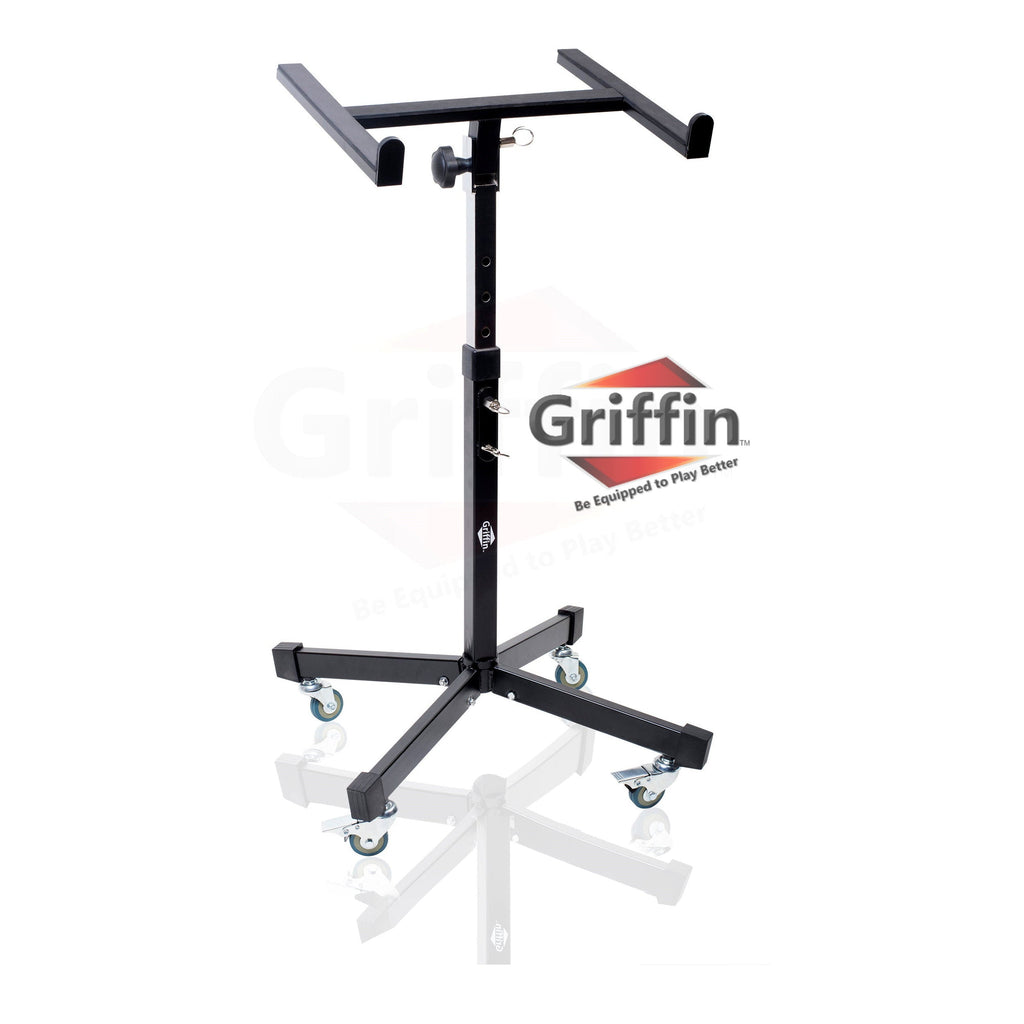 Studio Mixer Stand DJ Cart by GRIFFIN - Rolling Standing Rack On Casters with Adjustable Height - Portable Turntable Holder Mount For Digital Machine GeekStands.com