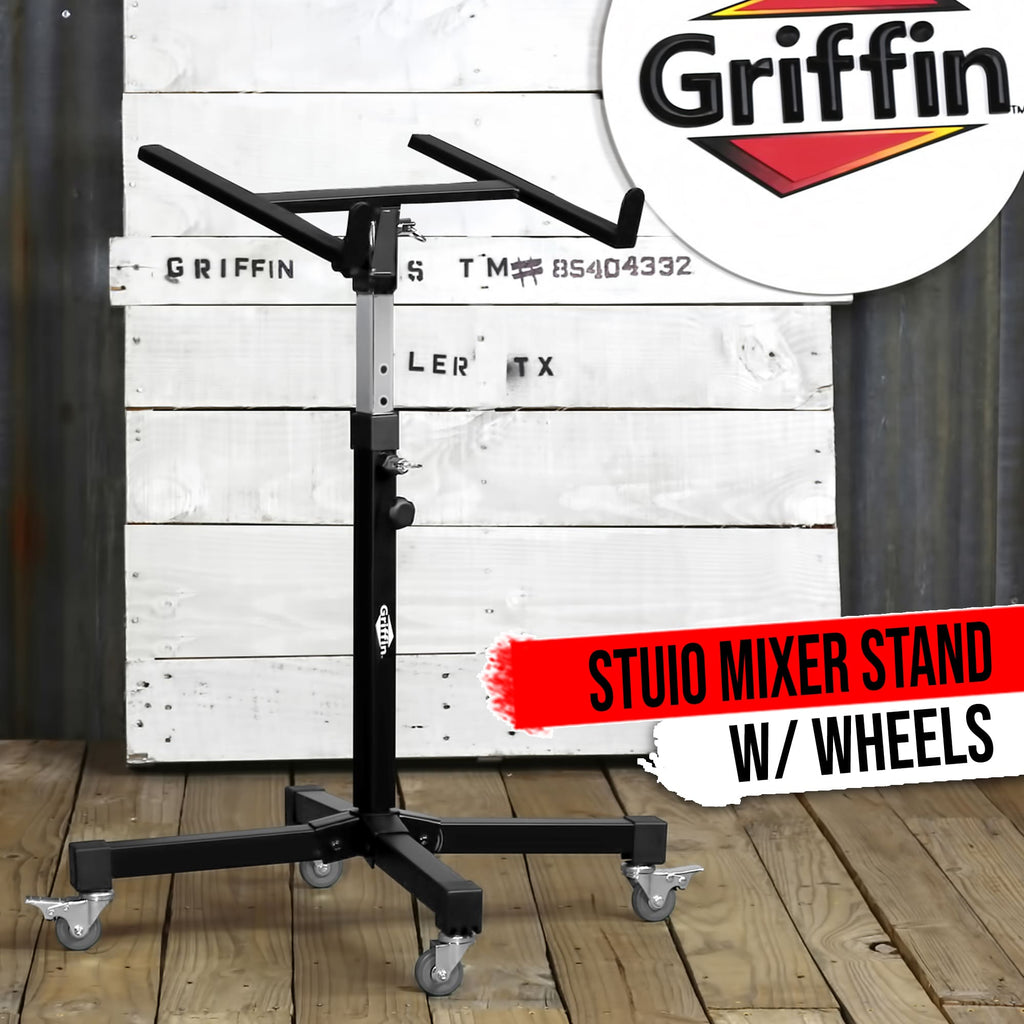 Studio Mixer Stand DJ Cart by GRIFFIN | Rolling Standing Rack On Casters with Adjustable Height | Portable Turntable Holder | Mobile Mount For Digital Drum Machine, Mixing Audio Gear & Music Equipment GeekStands.com