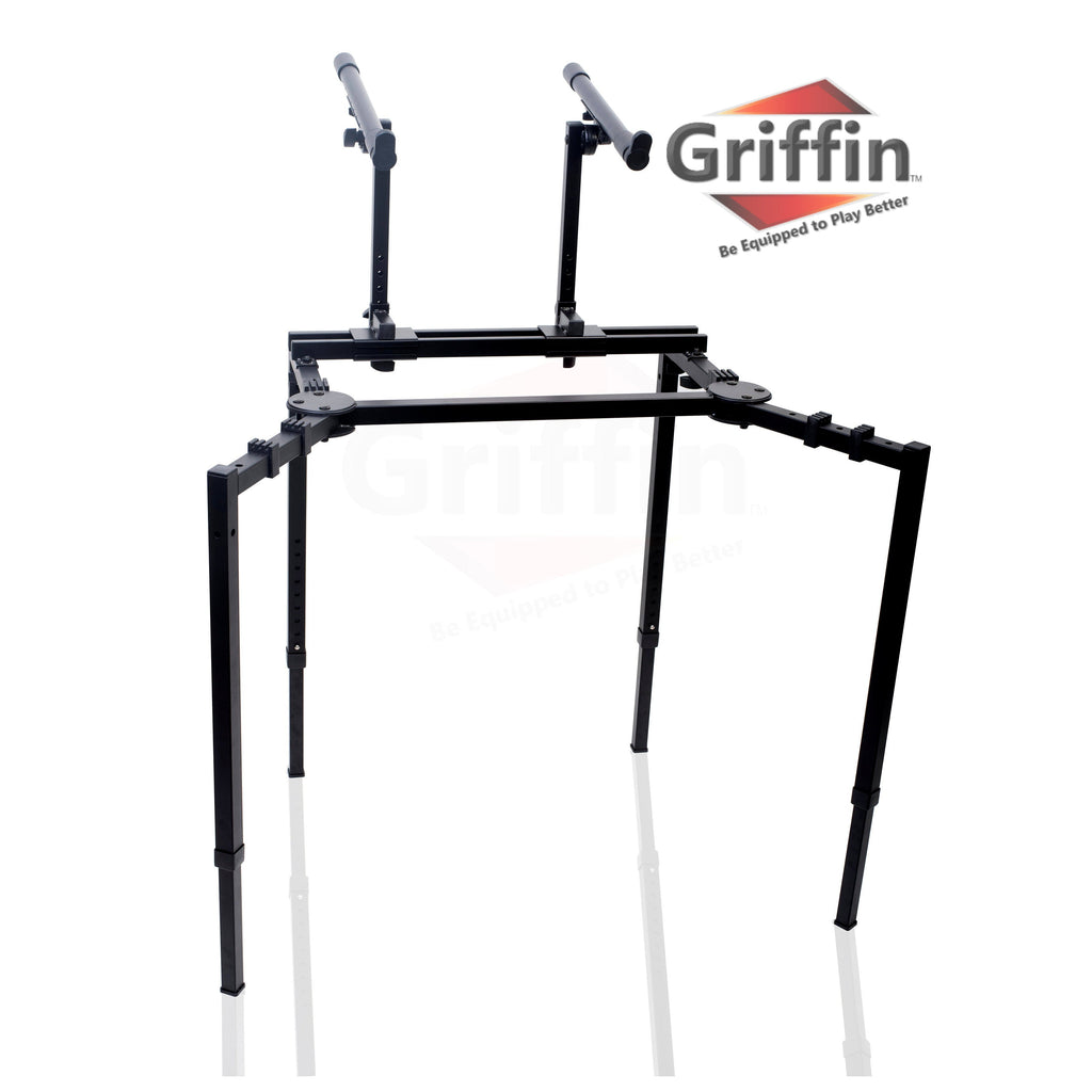 Double Piano Keyboard & Laptop Stand by GRIFFIN - 2 Tier/Dual Portable Studio Mixer Rack for Turntables, DJ Coffins, Speakers, Digital Music Gear GeekStands.com