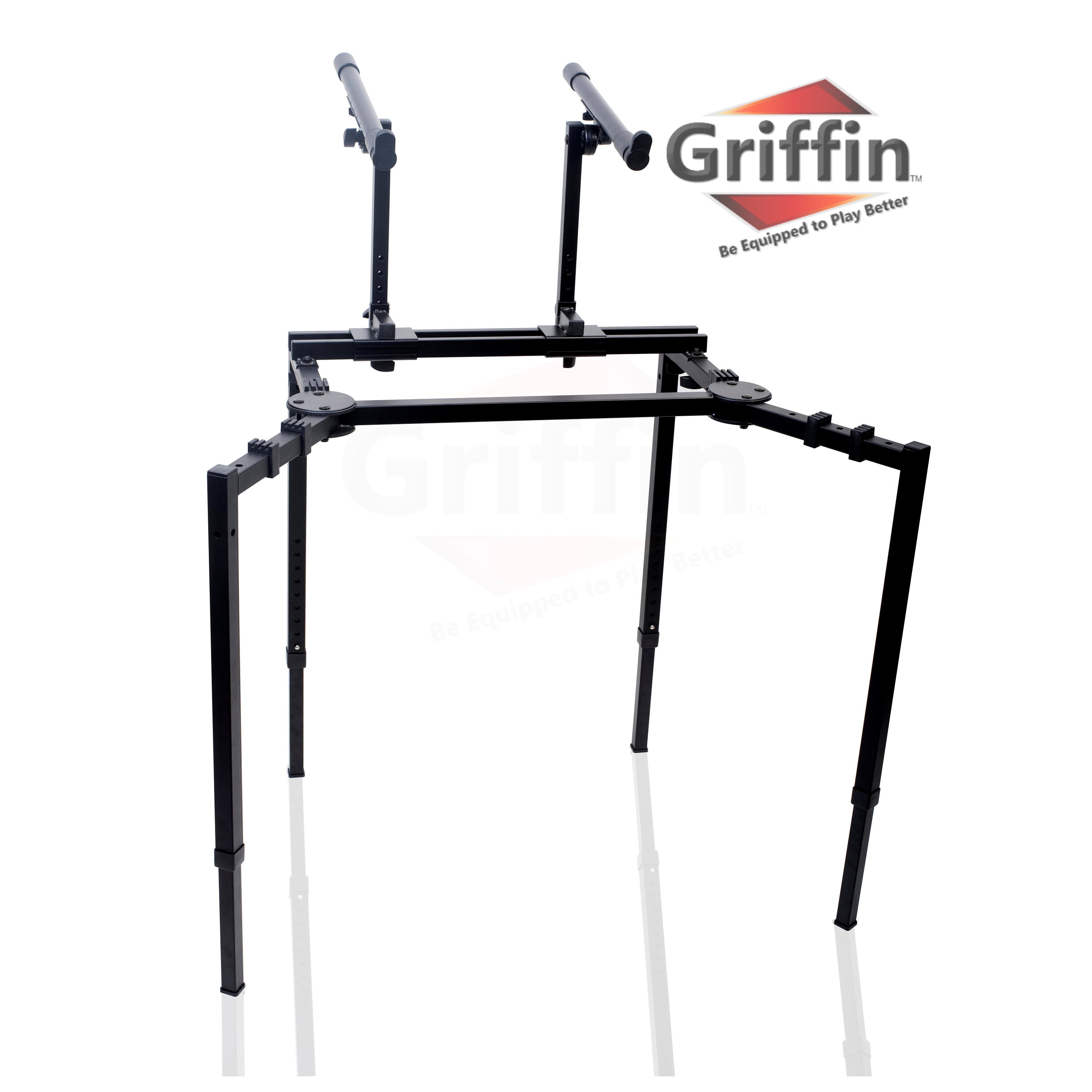 Double Piano Keyboard & Laptop Stand by GRIFFIN - 2 Tier/Dual Portable Studio Mixer Rack for Turntables, DJ Coffins, Speakers, Digital Music Gear GeekStands.com