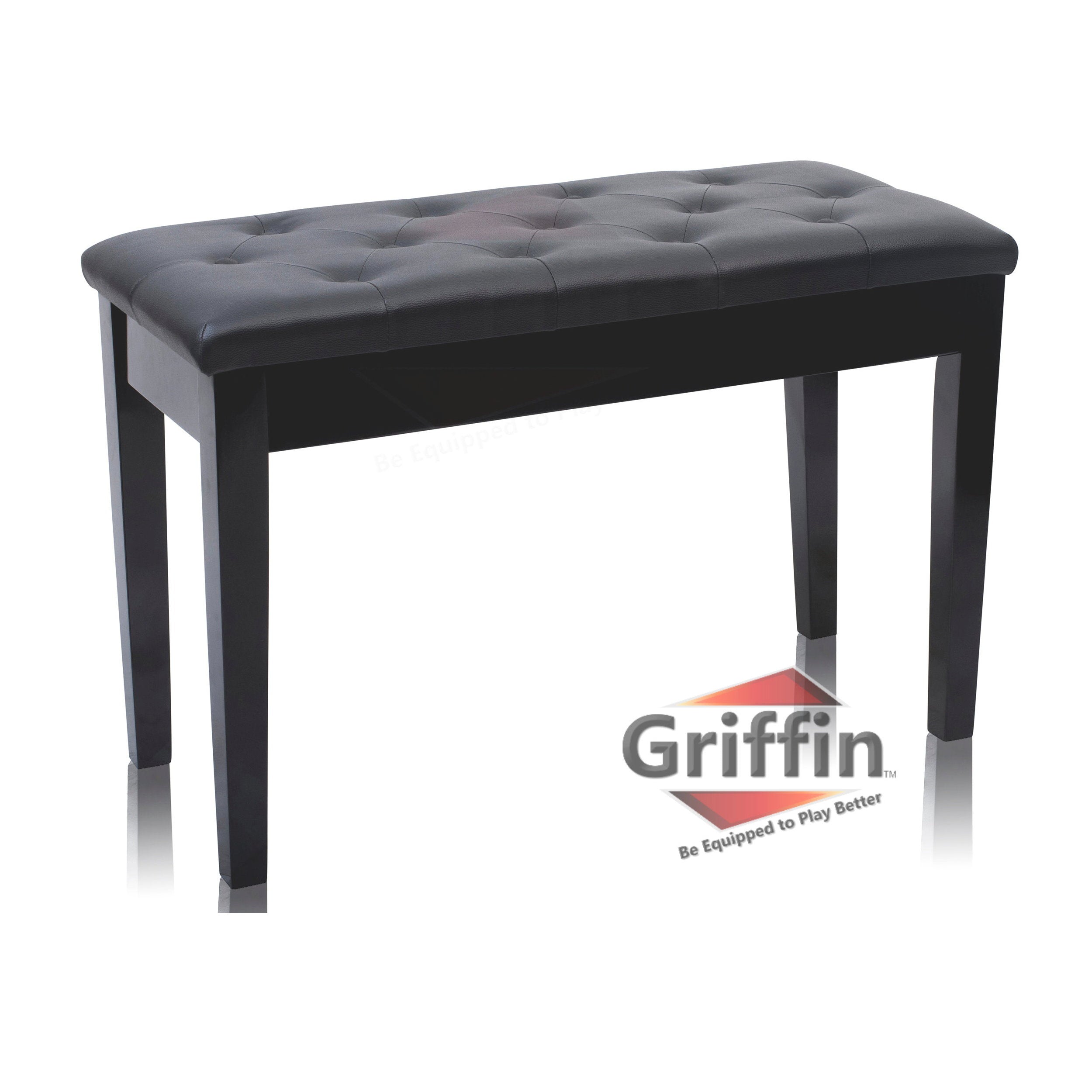 Premium Antique Black Piano Bench By Griffin - Solid Wood Frame & Luxurious, Comfortable PU Leather Padded Duet Double Seat Ergonomic Keyboard Stool With Storage Space, Durable & Sturdy, Vintage Design GeekStands.com