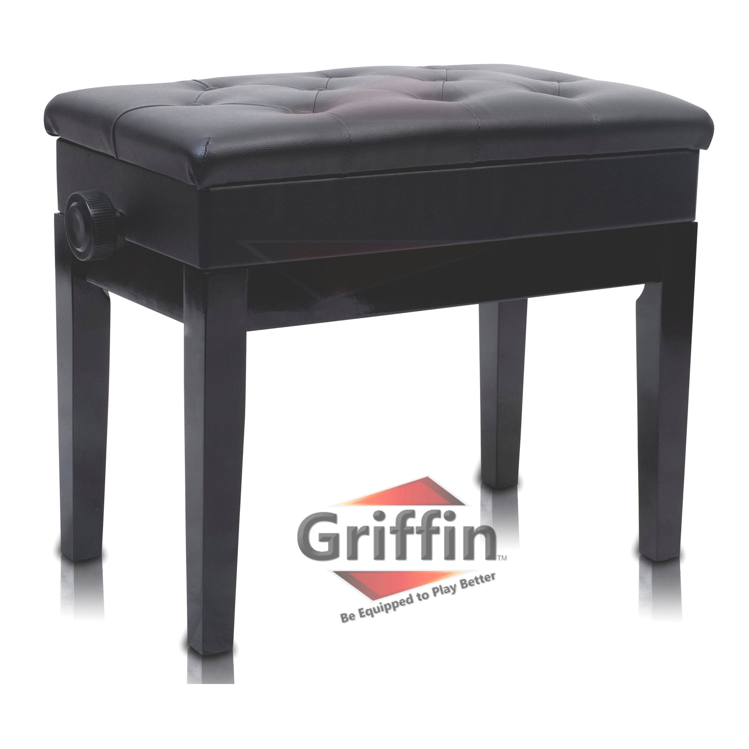 GRIFFIN Premium Antique Piano Bench - Adjustable Black Solid Wood Frame & PU Leather Padded Cushion - Vintage Ergonomic Musicians Keyboard Chair GeekStands.com