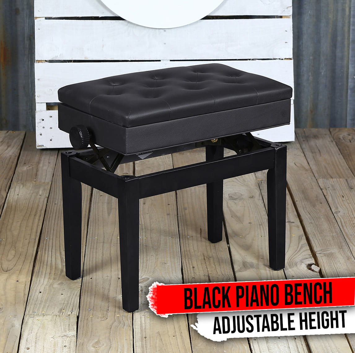 GRIFFIN Premium Antique Piano Bench | Adjustable Black Solid Wood Frame & PU Leather Padded Cushion | Vintage Ergonomic Musicians Keyboard Chair | Guitar Stool, Home Vanity Bench | Sheet Music Storage GeekStands.com