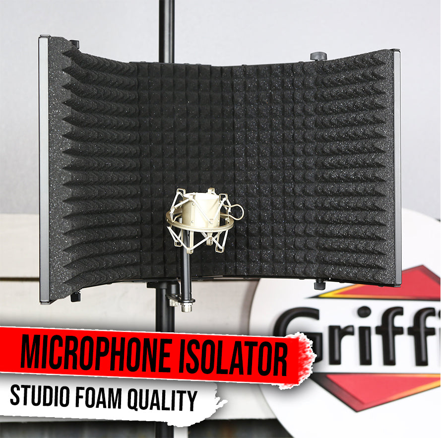 Studio Microphone Soundproofing Acoustic Foam Panel by GRIFFIN | Soundproof Filter | Sound Diffusion Mic Booth Shield | Isolation Diffuser | Noise Absorbing/Barrier for DJ Vocal Audio Music Recording GeekStands.com