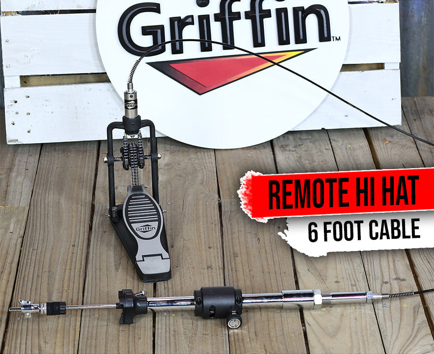 Remote Hi Hat Stand with Foot Pedal by GRIFFIN | Drummers Cable Auxiliary Cymbal High Hat Percussion Hardware with Drum Key | Heavy Duty Sturdy HiHat Holder | All Metal Construction Mount Complete Kit GeekStands.com