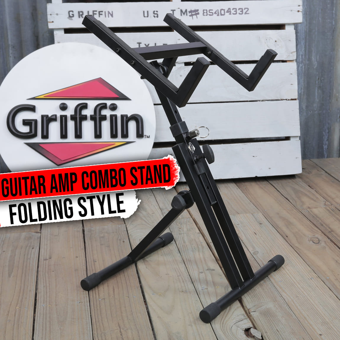 Guitar Combo Amplifier Stand by GRIFFIN | PA Speaker Karaoke Monitor Holder | Low Profile Pro-Audio Amp Tilt Back Mount Stand | Adjustable Speaker Cabinet Stage Equipment Platform Riser & Studio Chair GeekStands.com
