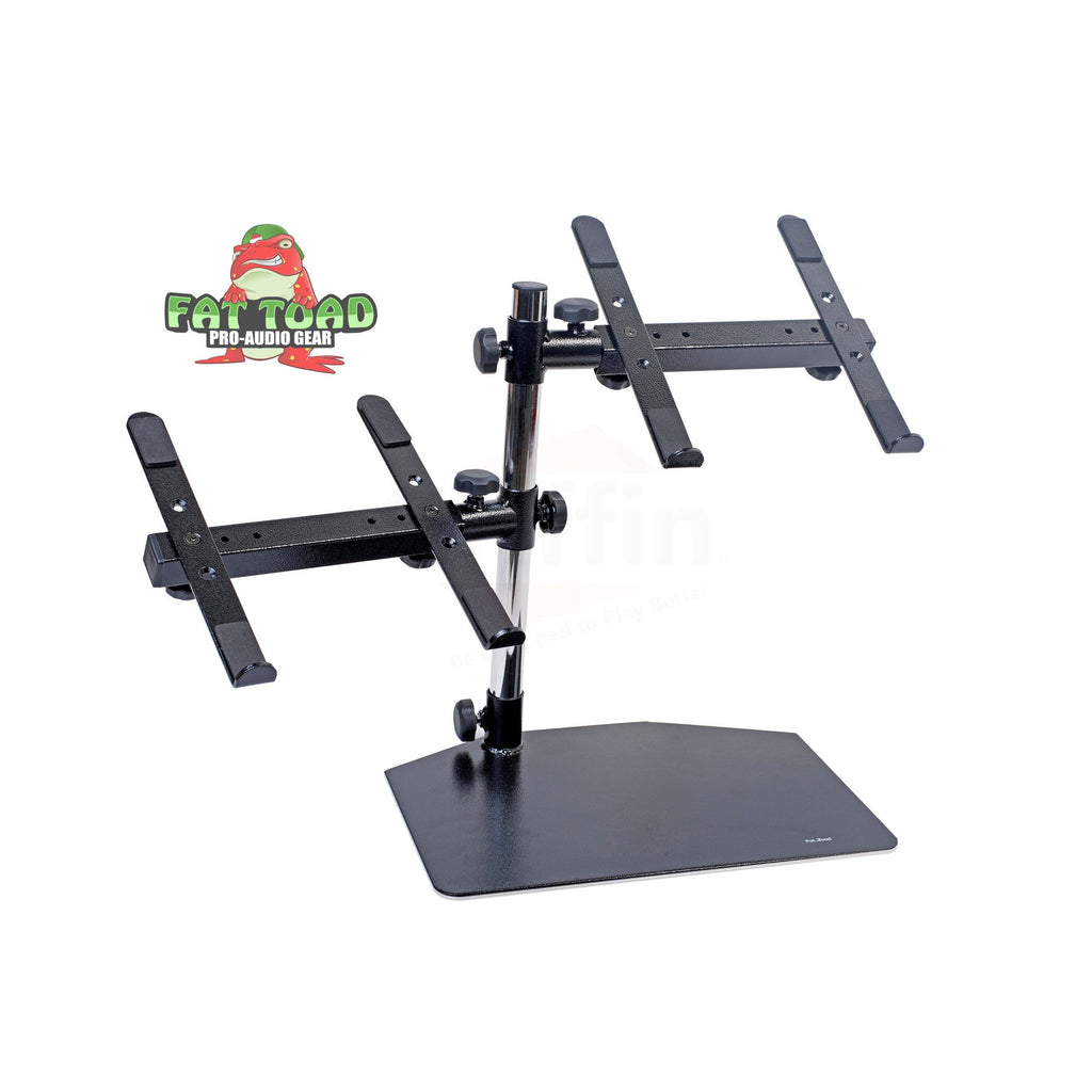 Double DJ Laptop Stand by FAT TOAD - 2 Tier PC Table Holder - Portable Computer Clamp Equipment Rack with Duel Mounts for Studio Mixers, Controllers GeekStands.com