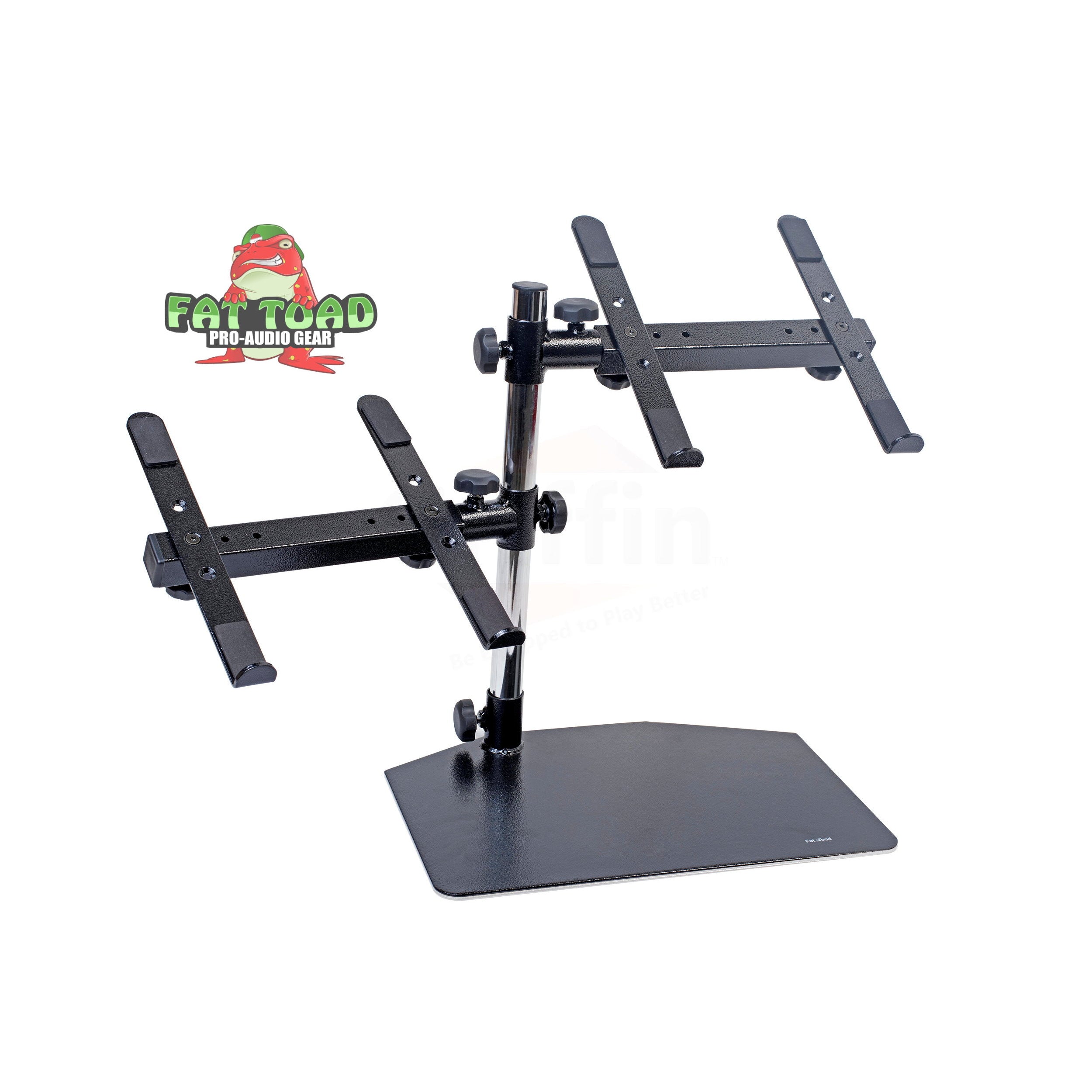 Double DJ Laptop Stand by FAT TOAD - 2 Tier PC Table Holder - Portable Computer Clamp Equipment Rack with Duel Mounts for Studio Mixers, Controllers GeekStands.com