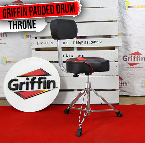 GRIFFIN Drum Throne with Backrest Support | Saddle Style Padded Leather Drummer Motorcycle Biker Seat | Swivel Adjustable Height Music Drum Chair | Musicians Guitar Stool | Percussion Tractor Top GeekStands.com