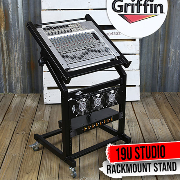 Rack Mount Rolling Stand & Adjustable Mixer Platform Rails by GRIFFIN | 19U Cart Holder for Music Studio Booth Pro Audio Recording Cabinet | Stage Equipment DJ Gear Storage Case for Amplifier, Effects GeekStands.com