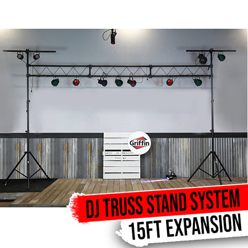 Light Truss Stand System by GRIFFIN | I-Beam Trussing Set & DJ Booth Platform Kit | Hanging Mount Lighting Package for Music Gear, PA Speakers, Can Lights | T-Bar Extension for Portable Audio Stage GeekStands.com
