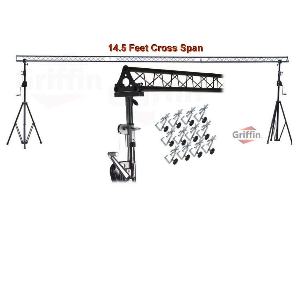 GRIFFIN - Crank Up Triangle Light Truss System - DJ Booth Trussing Stand Kit for Light Cans & Speakers - Pro Audio Lighting Stage Platform Package GeekStands.com