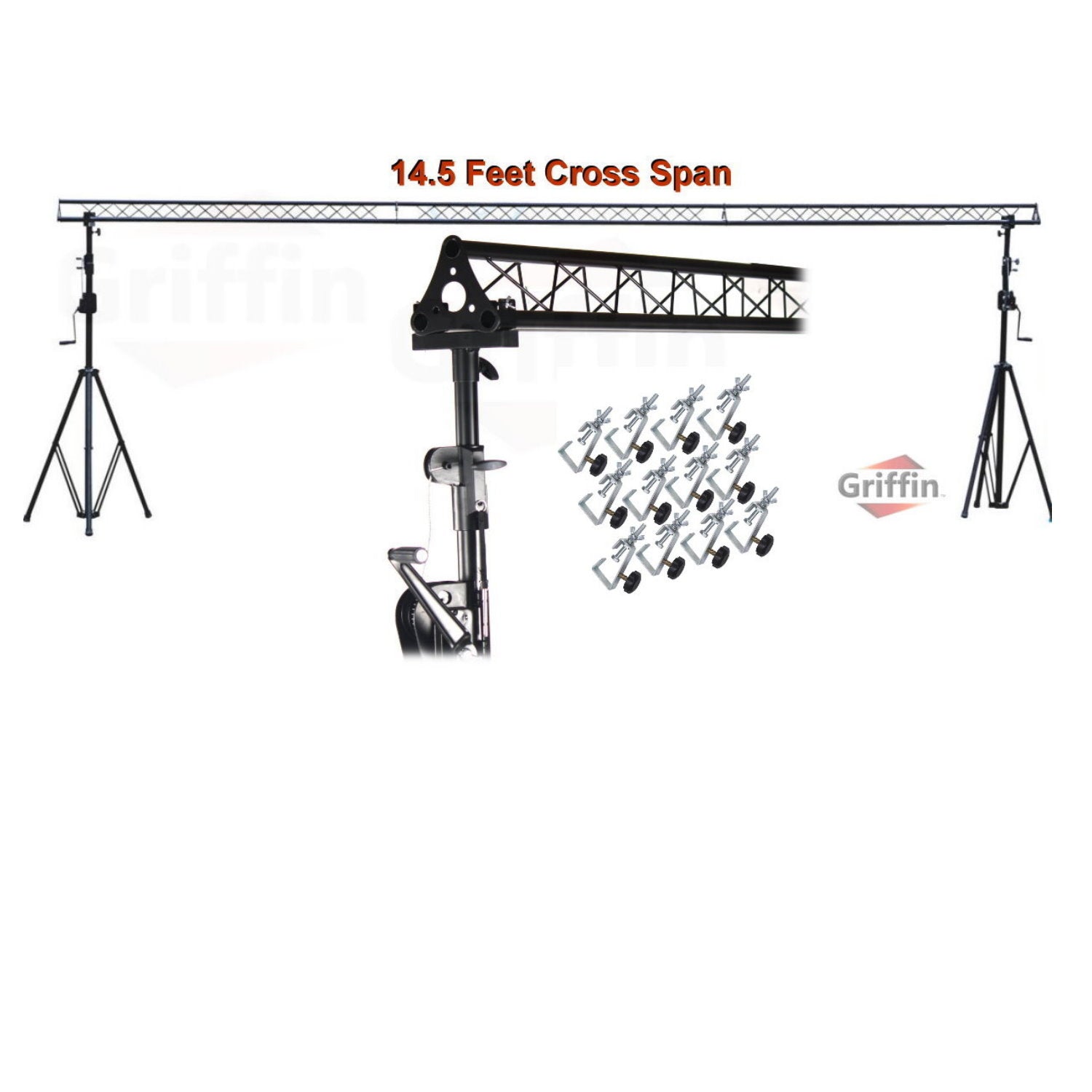 GRIFFIN - Crank Up Triangle Light Truss System - DJ Booth Trussing Stand Kit for Light Cans & Speakers - Pro Audio Lighting Stage Platform Package GeekStands.com