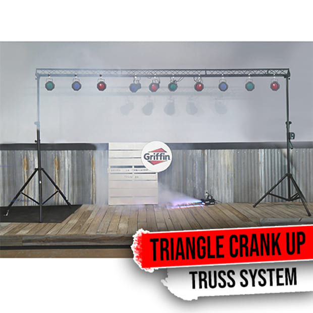 GRIFFIN - Crank Up Triangle Light Truss System | DJ Booth Trussing Stand Kit for Light Cans & Speakers | Pro Audio Lighting Stage Platform Hardware Package | Portable Music Equipment Mount Gear Holder GeekStands.com