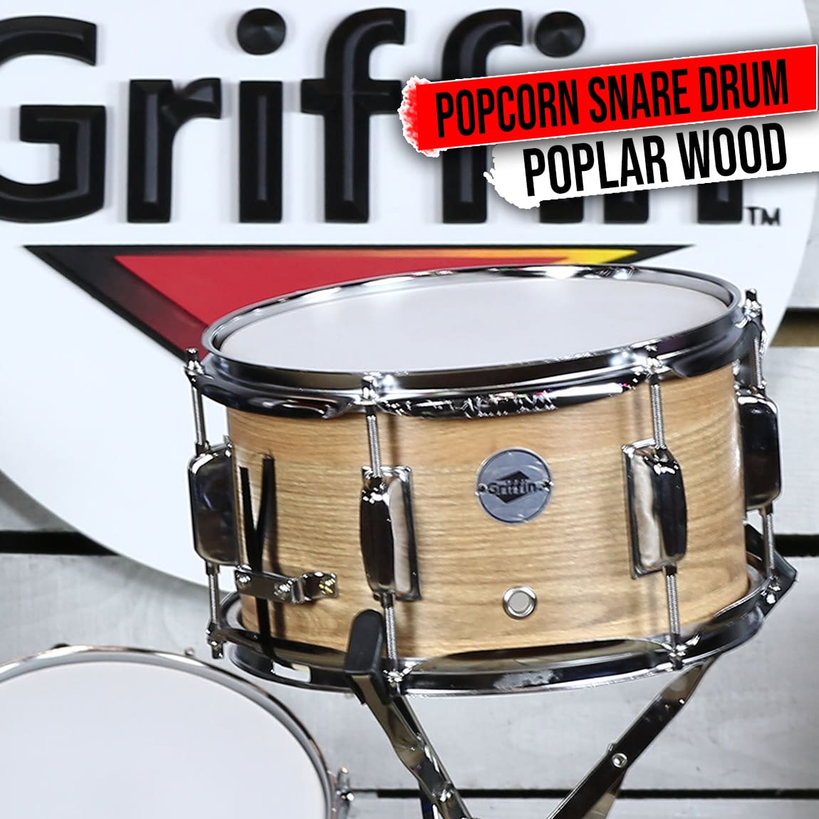 Popcorn Soprano Snare Drum by GRIFFIN | Acoustic Firecracker 10"x6" Poplar Wood Shell with Oakwood PVC | Mini Concert Marching Percussion Musical Instrument with Snare Throw Off, Drummers Key & Head GeekStands.com