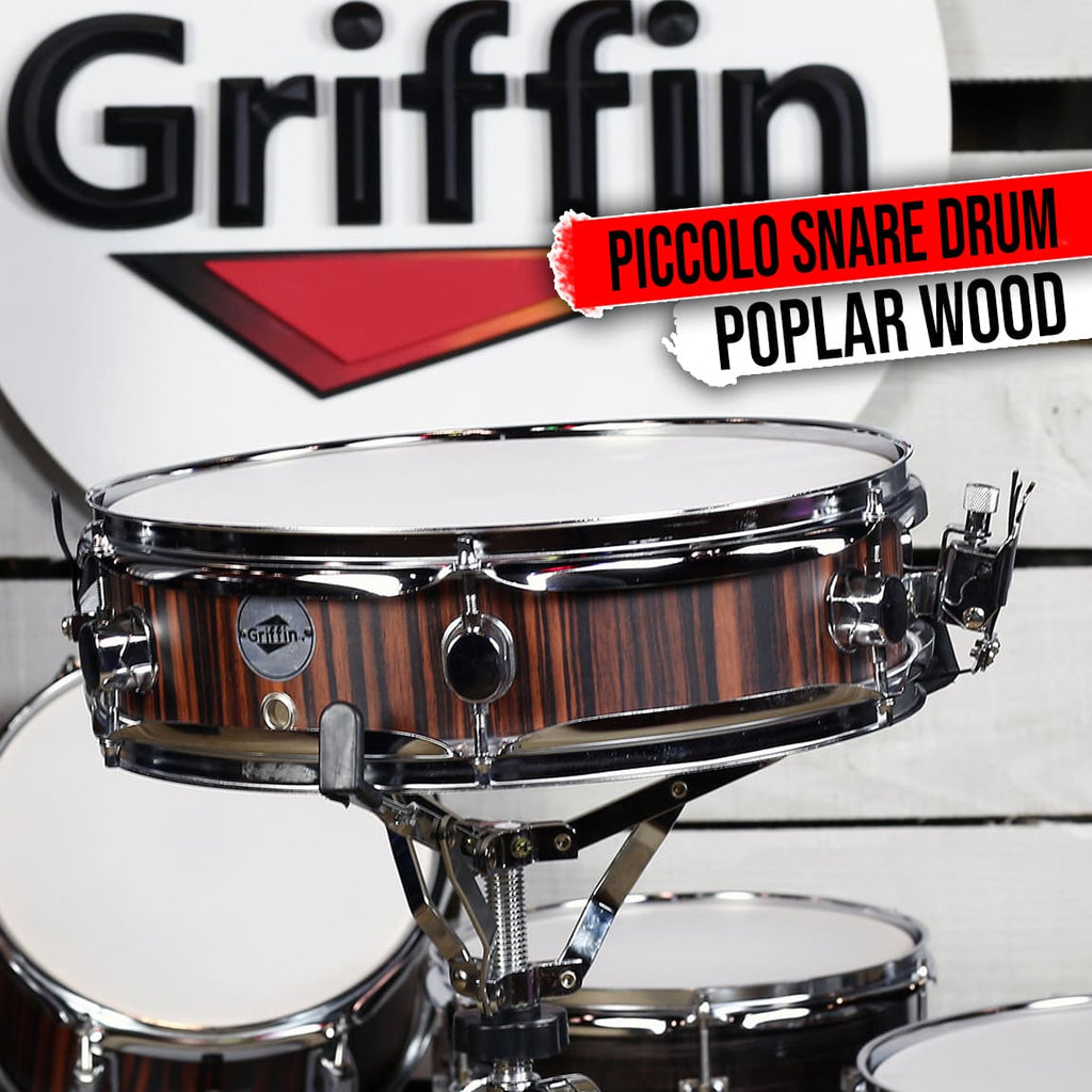 Piccolo Snare Drum 13" x 3.5" by GRIFFIN | 100% Poplar Wood Shell with Black Hickory Finish & Coated Drum Head | Professional Drummers Deluxe Percussion Instrument with Bright Tone & Brilliant Attack GeekStands.com