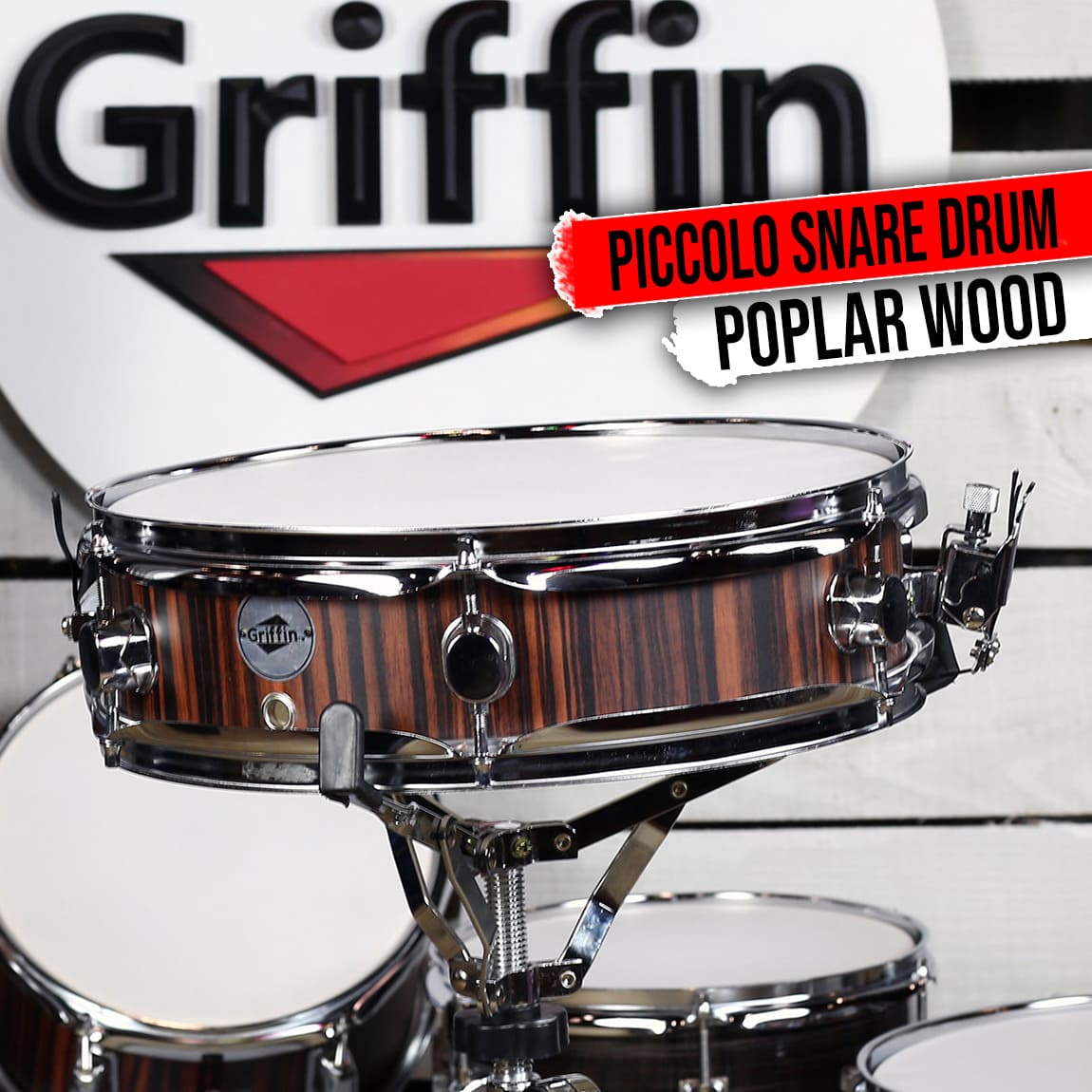 Piccolo Snare Drum 13" x 3.5" by GRIFFIN | 100% Poplar Wood Shell with Black Hickory Finish & Coated Drum Head | Professional Drummers Deluxe Percussion Instrument with Bright Tone & Brilliant Attack GeekStands.com