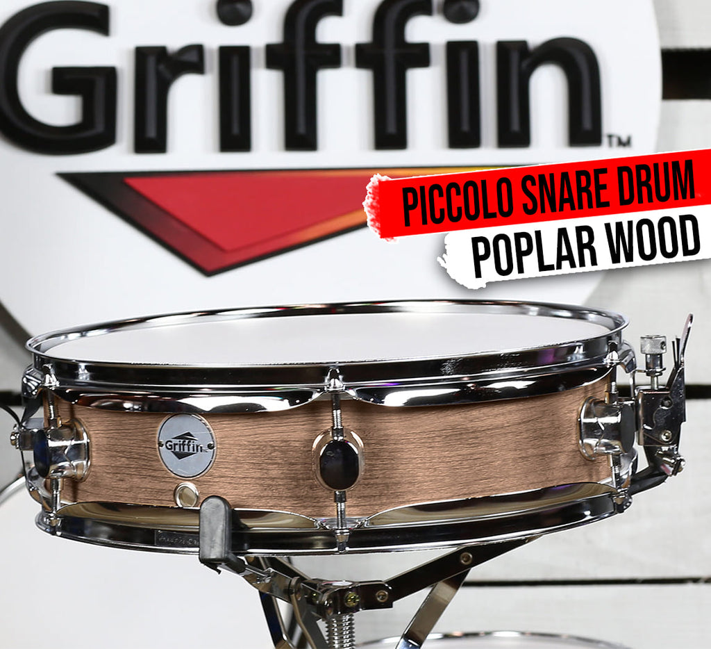 Piccolo Snare Drum 13" x 3.5" by GRIFFIN | 100% Poplar Shell with Oak Wood Finish & Coated Drum Head | Professional Marching Drummers Deluxe Percussion Instrument with Bright Tone & Brilliant Attack GeekStands.com