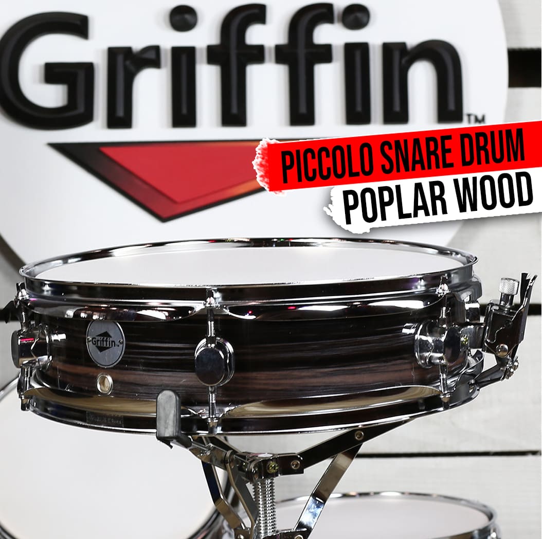 Piccolo Snare Drum 13" x 3.5" by GRIFFIN | 100% Poplar Wood Shell with Zebra Wood Finish & Coated Drum Head | Professional Marching Drummers Percussion Instrument with Bright Tone & Brilliant Attack GeekStands.com