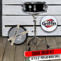 GRIFFIN Snare Drum Kit with Snare Stand, 2 Pairs of Drum Sticks & Drum Key | Wood Shell Drum Set, Maple Sticks, Chrome Holder Acoustic Marching Percussion Musical Instrument Practice Package GeekStands.com