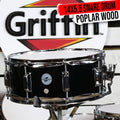 GRIFFIN Snare Drum | Poplar Wood Shell 14" x 5.5" with Black PVC & Coated Head | Acoustic Marching Percussion Musical Instrument Set with Drummers Key, 8 Metal Tuning Lugs & Snare Strainer Throw Off GeekStands.com
