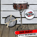 Snare Drum Set by GRIFFIN - Includes Snare Stand, 2 Pairs of Maple Drum Sticks & Drum Key | Wood Shell Drum Set, Chrome Holder Acoustic Marching Percussion Musical Instrument Practice Package GeekStands.com