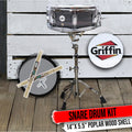 Snare Drum Kit by GRIFFIN | Includes Snare Stand, 2 Pairs of Maple Drum Sticks & Drum Key | 14" x 5.5" Poplar Shell | Percussion Musical Instrument Practice Package for Students & Professionals GeekStands.com