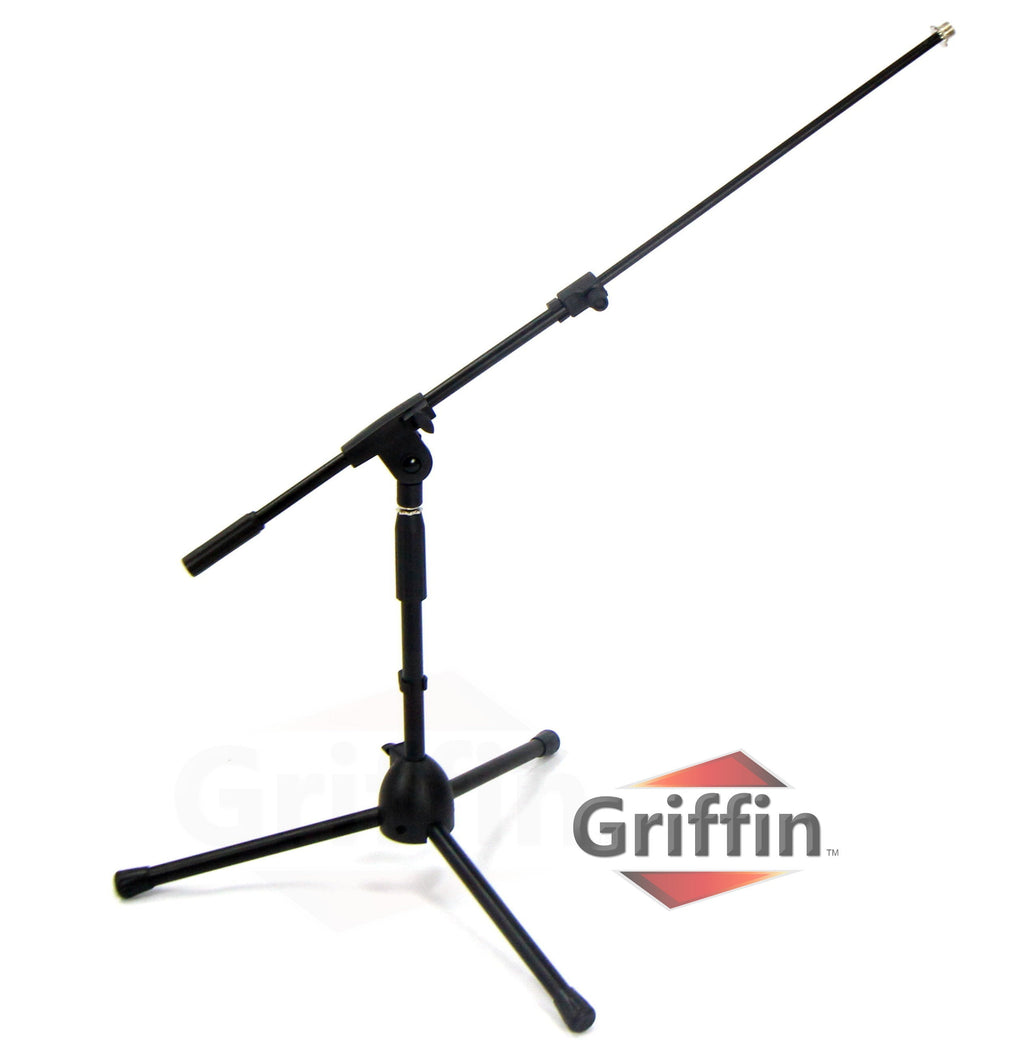 Short Microphone Stand with Boom Arm by GRIFFIN - Low Profile Tripod Mic Stand Mount for Kick Bass Drum, Studio Desktop Singing Recording, Guitar Amp GeekStands.com