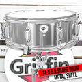Metal Snare Drum by GRIFFIN | 14" x 5.5" inch Steel Chrome Shell | 8 Tuning Lugs & Snare Throw Off Strainer Set | Musical Instrument Kit & Drummers Key | Marching Percussion Hardware & Drum White Head GeekStands.com
