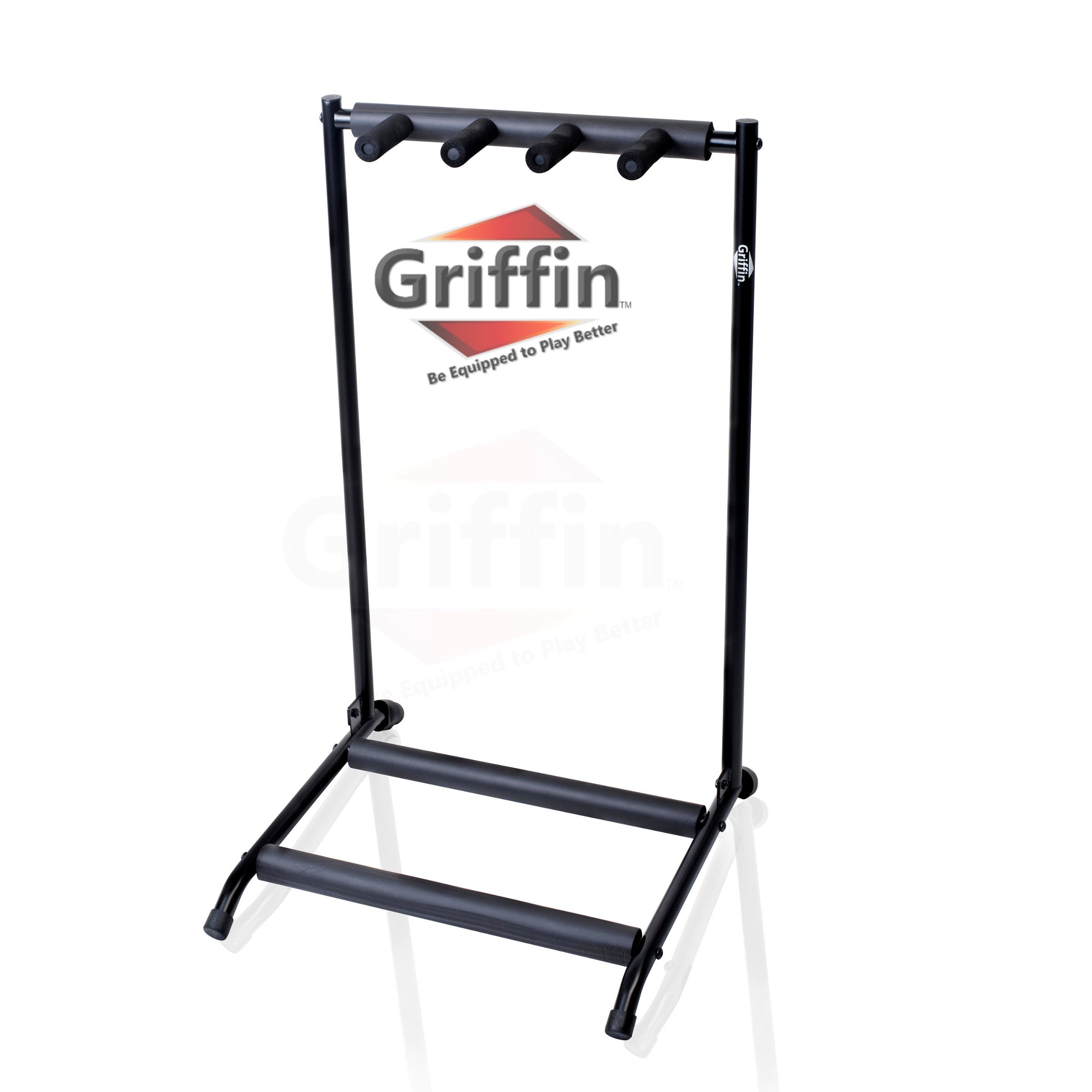 Three Guitar Rack Stand by GRIFFIN - Floor Storage Holder for Multiple Guitars - Neck Mount Support For Electric Acoustic Bass, Recording Studio Gear GeekStands.com