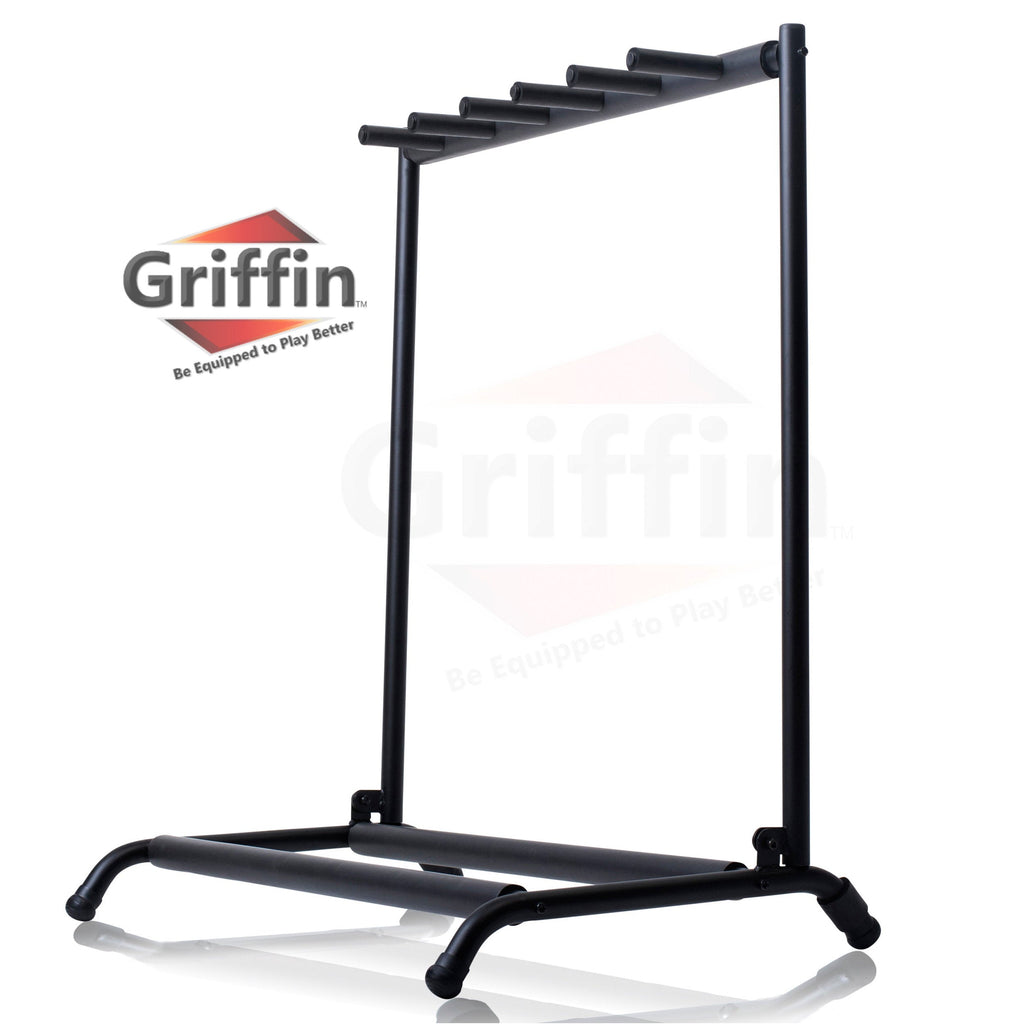 Five Guitar Rack Stand by GRIFFIN - Holder for 5 Guitars & Folds Up For Easy Transport - Neoprene Tubing Accessories For Music Bands, Recording Studio GeekStands.com