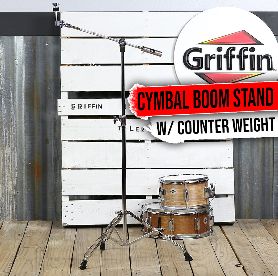GRIFFIN Cymbal Boom Stand | Double Braced Drum Percussion Gear Hardware Set | Adjustable Height | Arm Holder With Counterweight Adapter for Mounting Heavy Duty Weight Crash &Ride Cymbals For Drummers GeekStands.com