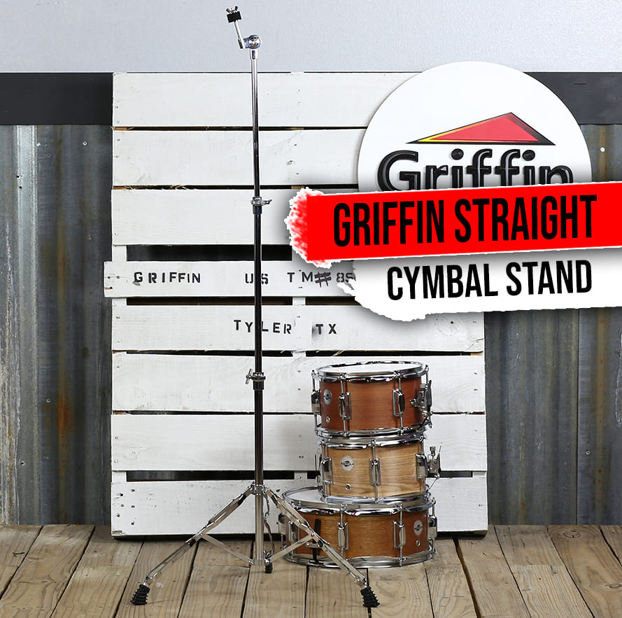 Straight Cymbal Stand by GRIFFIN | Deluxe Percussion Drum Hardware Set for Mounting Medium-Duty Crash, Ride & Splash Cymbals | Double Braced Legs, Slip-Proof Gear Holder | Light for Mobile Drummers GeekStands.com
