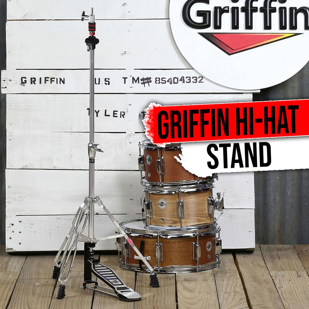 Deluxe Hi-Hat Stand by GRIFFIN | Hi Hat Cymbal Pedal With Pull Chain | HiHat Mount with Chrome Double Braced Hardware Accessory Set | Adjustable High Hat Holder Ideal for Mobile Percussion Drummers GeekStands.com