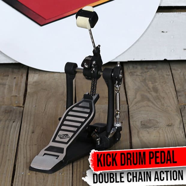 Single Kick Bass Drum Pedal by GRIFFIN | Deluxe Double Chain Foot Percussion Hardware for Intense Play | 4 Sided Beater & Fully Adjustable Power Cam System | Perfect for Beginner & Pro Drummers GeekStands.com