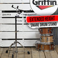 Extended Height Snare Drum Stand by GRIFFIN | Tall Adjustable Height Snare Stand For Practice Pad | Concert Stand Up Drum Mount Holder With Basket Clamp | Double Braced Percussion Chrome Drum Hardware GeekStands.com