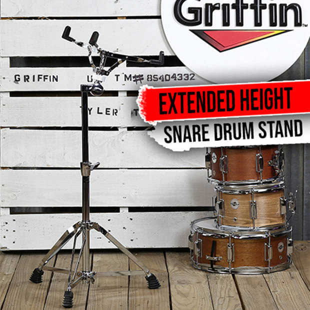 Extended Height Snare Drum Stand by GRIFFIN | Tall Adjustable Height Snare Stand For Practice Pad | Concert Stand Up Drum Mount Holder With Basket Clamp | Double Braced Percussion Chrome Drum Hardware GeekStands.com