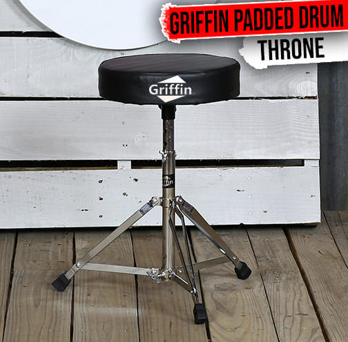 Drum Throne Stand by GRIFFIN | Padded Drummer’s Seat | Comfortable Drum Set Percussion Chair for Adults | Professional Musicians Guitar Stool Double Braced Hardware for Practice with Adjustable Height GeekStands.com