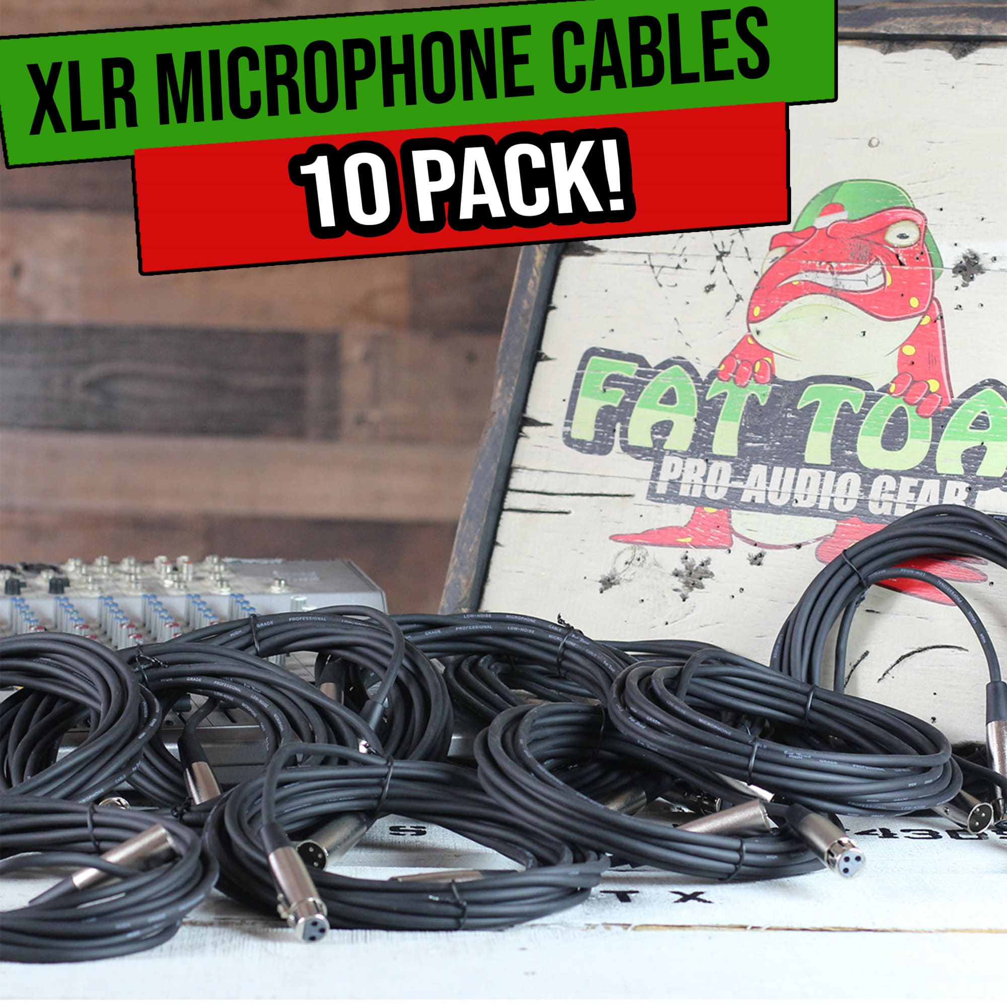 Microphone Cables by FAT TOAD (10 Pack) 20ft Professional Pro Audio XLR Mic Cord Patch with Female & Male Connector | 24 AWG Shielded Wire & Balanced for Sound Music Recording Studio Mixer Stage Gear GeekStands.com