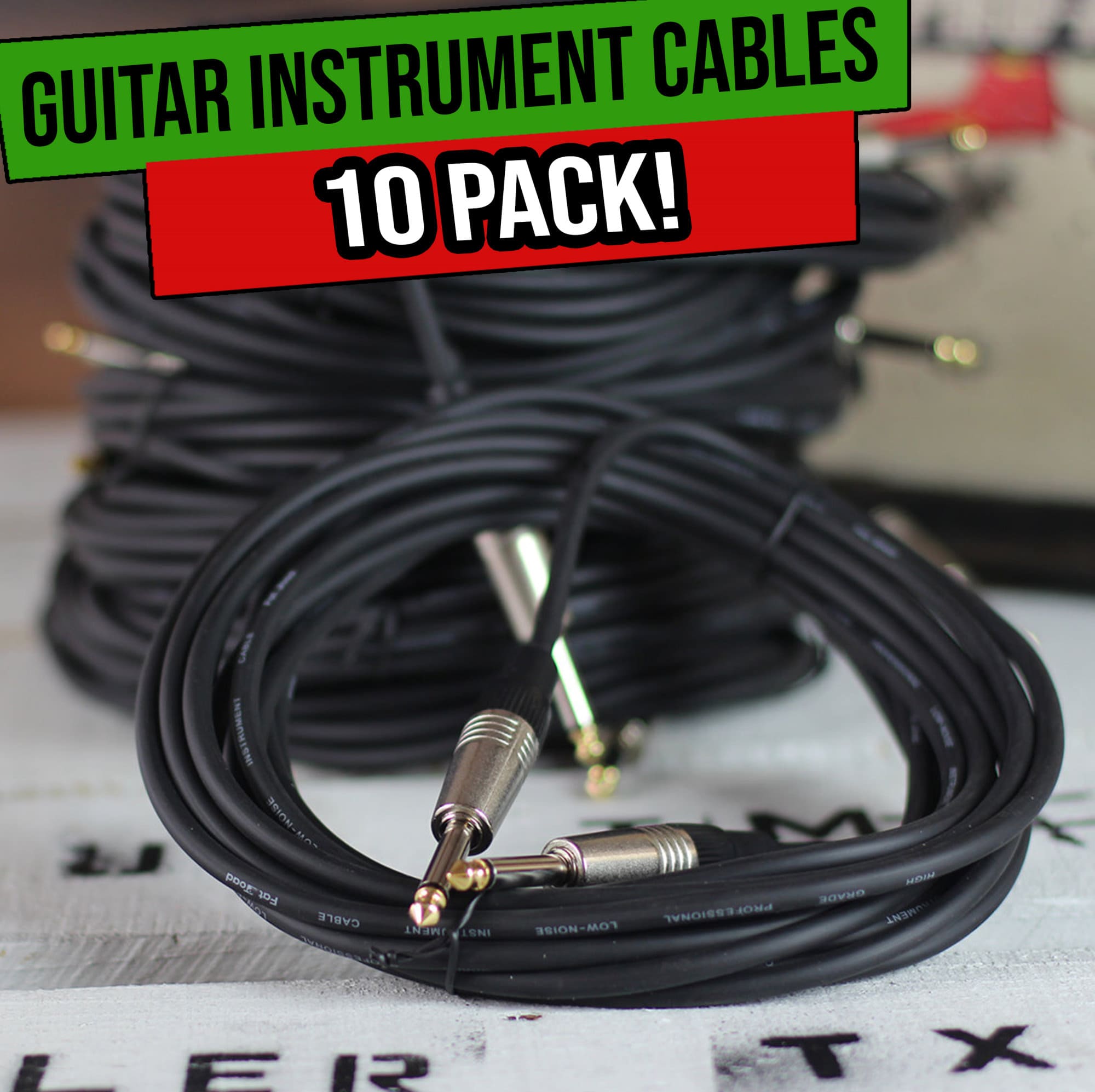 Guitar Cables (10 Pack) Instrument Cord by FAT TOAD | 24 AWG Patch Conductor for Electric Guitar, Bass, Amplifier, Speaker, Keyboard & Recording Studio | Shielded 20FT 1/4 Inch Gold Straight-End Wires GeekStands.com