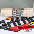 12 Pairs of Select Elite Maple Wood Drum Sticks by GRIFFIN Attack Zzzap - Size 5A Premium Balanced, Level and Straight - Drummers Percussion Classic Pure Grit Uncoated, Raw Wood Drumming Sticks GeekStands.com
