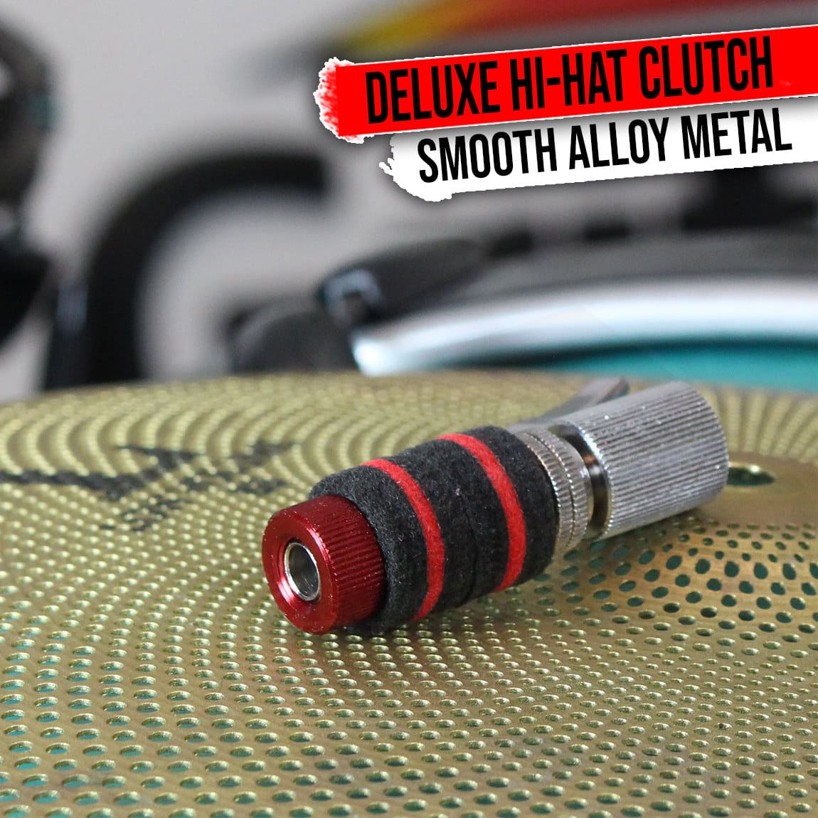 GRIFFIN Hi-Hat Clutch Mount Deluxe Version | Alloy Metal Speed Threads | Universal Holder to Fit Most Hi-Hat Cymbals,  Rods & Hihat Stands | Red locking Nut GeekStands.com