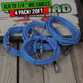 XLR Female to 1/4" Male Jack Microphone Cables (4 Pack) by FAT TOAD | 20ft Pro Audio Blue Mic Cord Extension Patch Lo-Z Connector | 24 AWG Shielded Speaker Wire & Balanced for Studio Audio Recording GeekStands.com