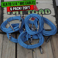 XLR Female to 1/4" Male Jack Microphone Cables (6 Pack) by FAT TOAD| 20ft Professional Pro Audio Mic Blue Cord Patch Lo-Z Connector | 24 Gauge Shielded, Balanced Wire for Impeccable DJ Audio Recording GeekStands.com