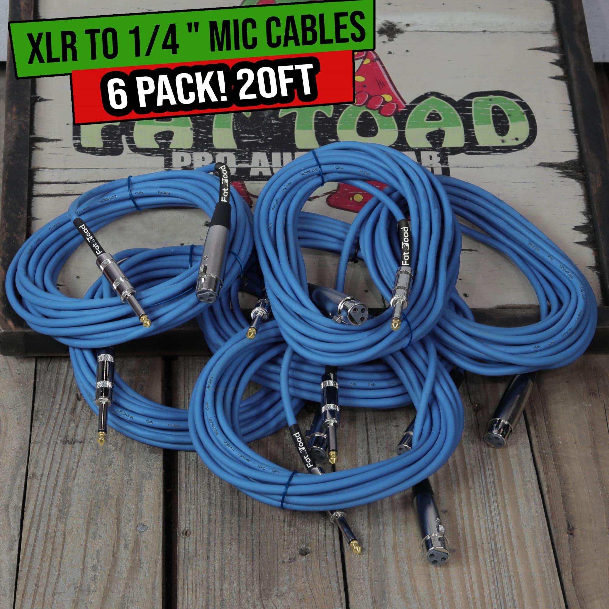 XLR Female to 1/4" Male Jack Microphone Cables (6 Pack) by FAT TOAD| 20ft Professional Pro Audio Mic Blue Cord Patch Lo-Z Connector | 24 Gauge Shielded, Balanced Wire for Impeccable DJ Audio Recording GeekStands.com