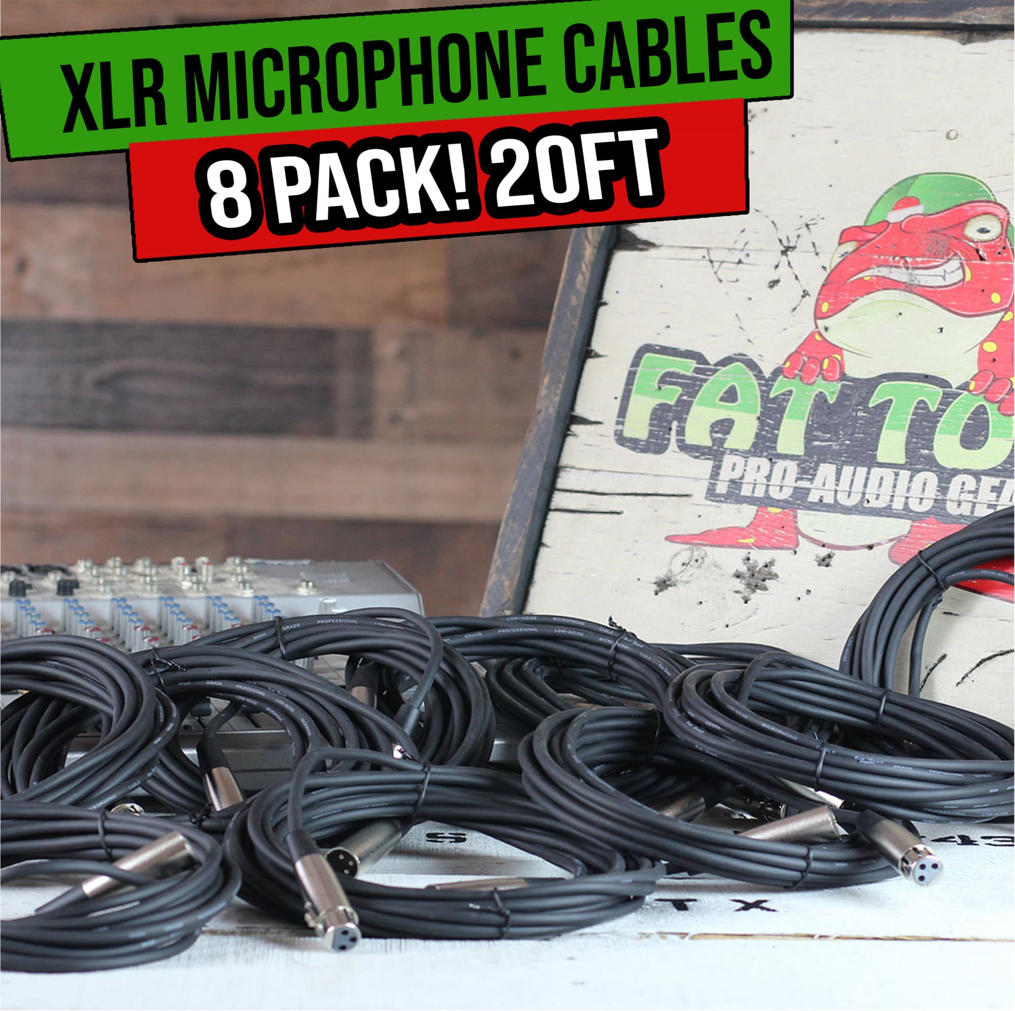Microphone Cables by FAT TOAD | (8 Pack) 20ft Professional Pro Audio XLR Mic Cord Patch with Female & Male Connector | 24GA Shielded Wire & Balanced for Recording Studio Mixer | Speaker DJ Stage Gear GeekStands.com