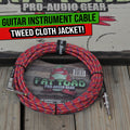 Guitar Cable Right Angled to 1/4 Straight-End Instrument Cord Tweed Cloth Jacket by FAT TOAD | Braided Woven 20FT Quarter Inch Gold Jack TS for Electric Guitar, Bass, Keyboards | Shielded 24 AWG Patch GeekStands.com